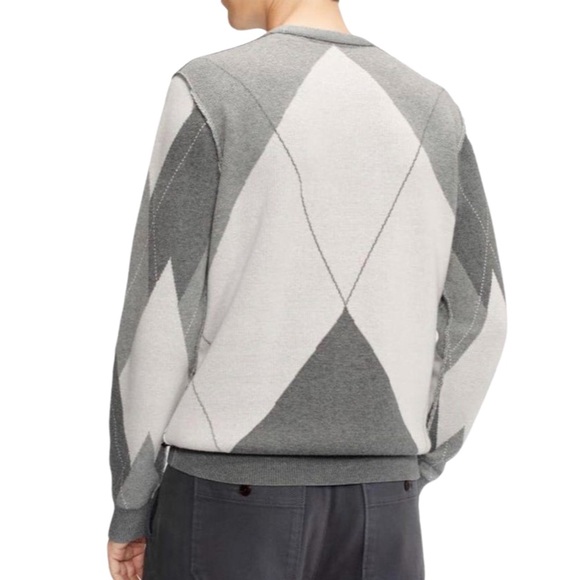 NWT Ted Baker London Avebury Diamond Crew Neck Gray & White Sweater Mens Size:XL - Picture 3 of 14